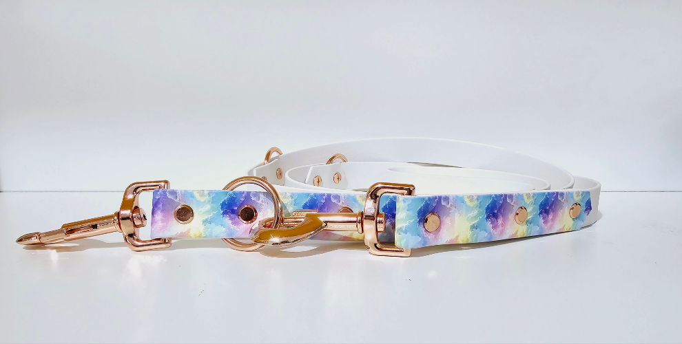 Biothane Hundeleine "weiß/Wolken bunt"