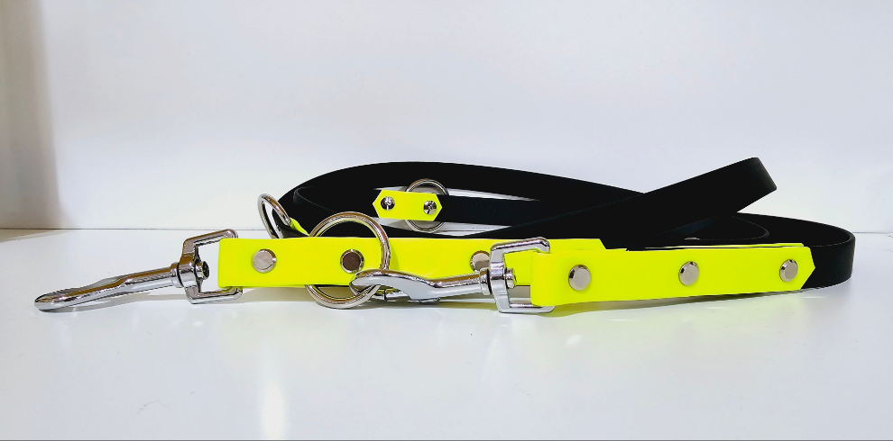 Biothane Hundeleine "gelb-schwarz/silber"