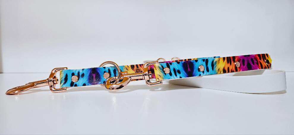 Biothane Hundeleine "weiß/Leo bunt"