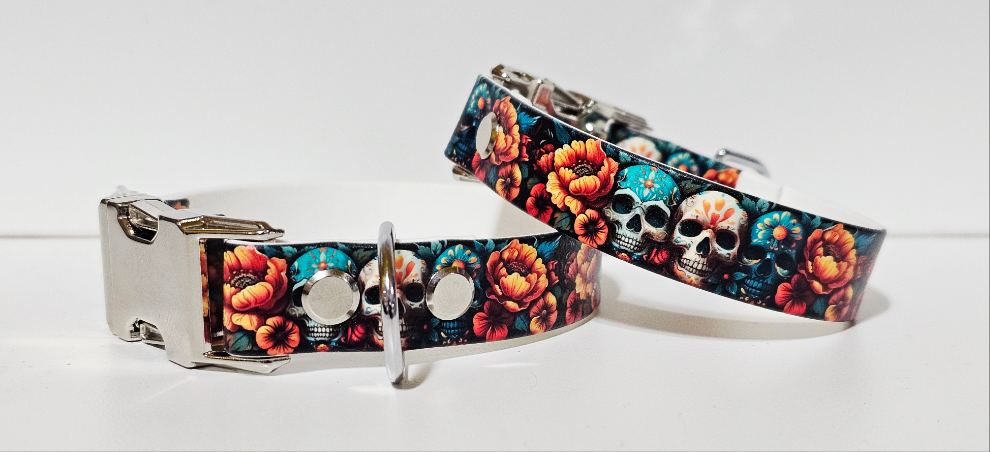 Biothane Halsband "Skull Flower"