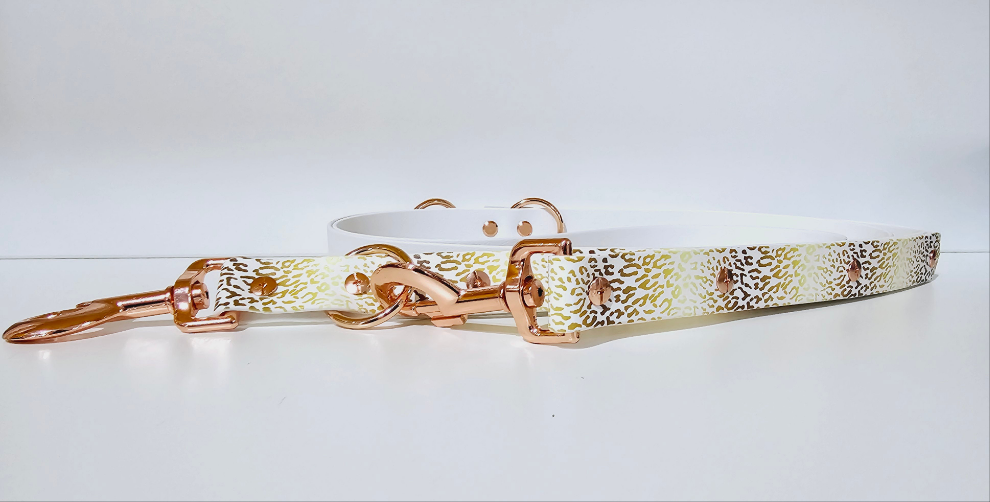 Biothane Hundeleine "weiß/Leo gold"
