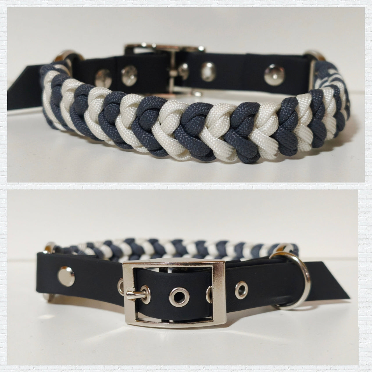 Paracord/Biothane Halsband "White/Grey"