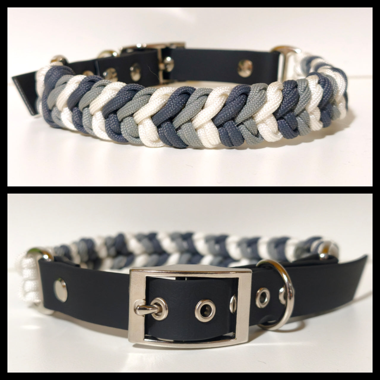 Paracord/Biothane Halsband "Grey/White"