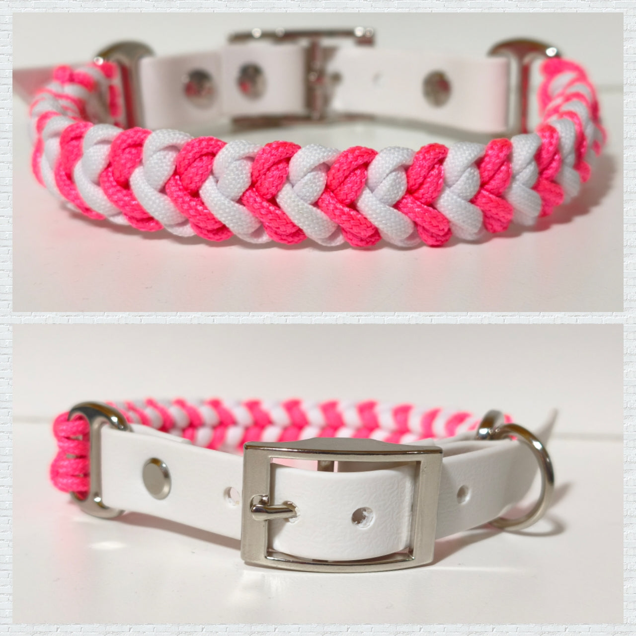 Paracord/Biothane Halsband "Pink/White"