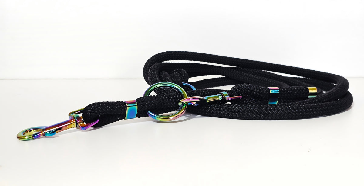 Tau-Hundeleine "Black/Rainbow 2"
