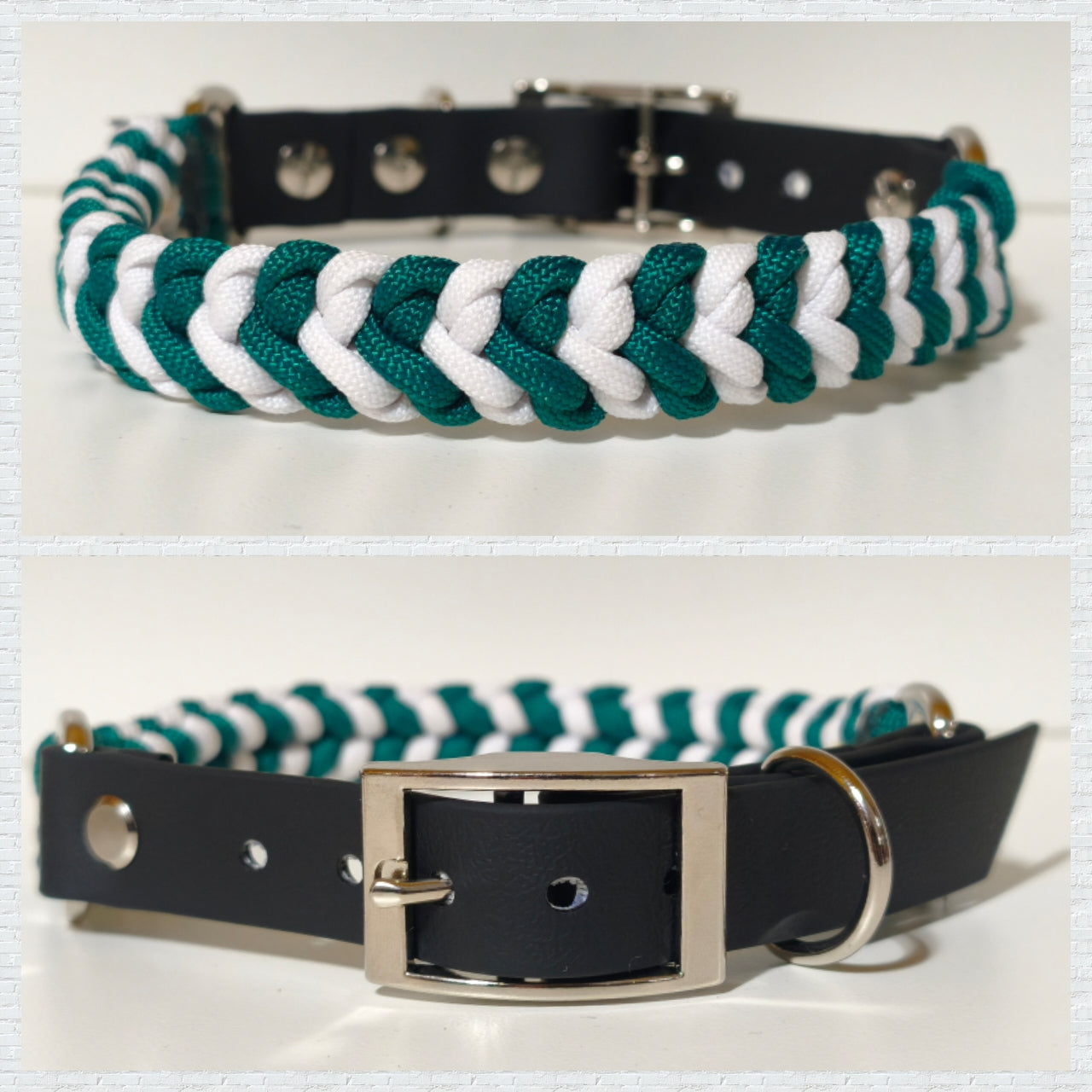Paracord/Biothane Halsband "Green/White"