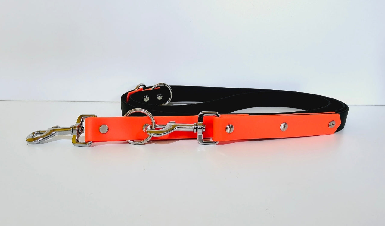 Biothane Hundeleine "Neonorange-schwarz/silber"